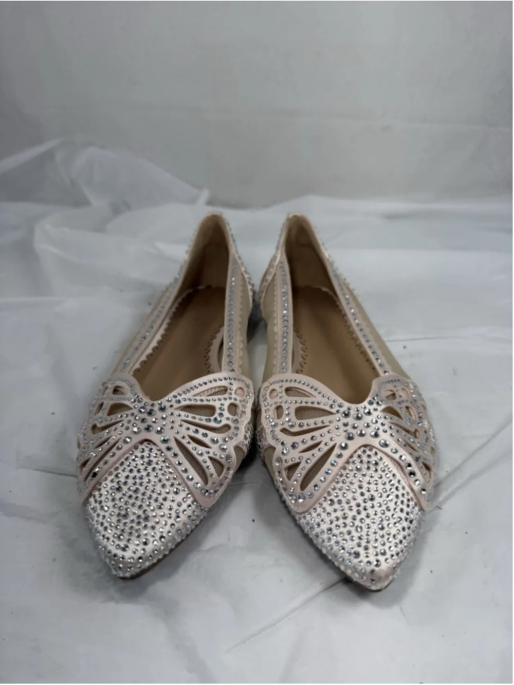 Copper Key Crystal Pointed Toe Butterfly Flat Shoes Womens 8M